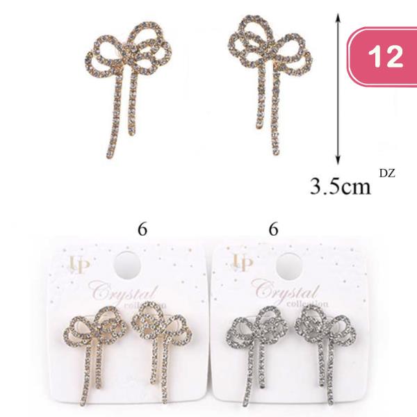 RIBBON RHINESTONE POST EARRING (12 UNITS)