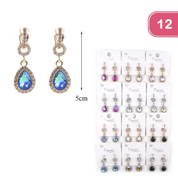 COLOR RHINESTONE TEARDROP EARRING (12 UNITS)