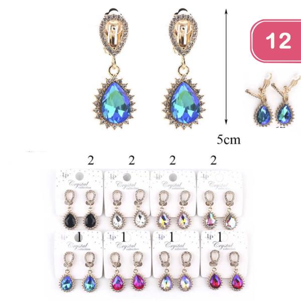 COLOR RHINESTONE TEARDROP EARRING (12 UNITS)