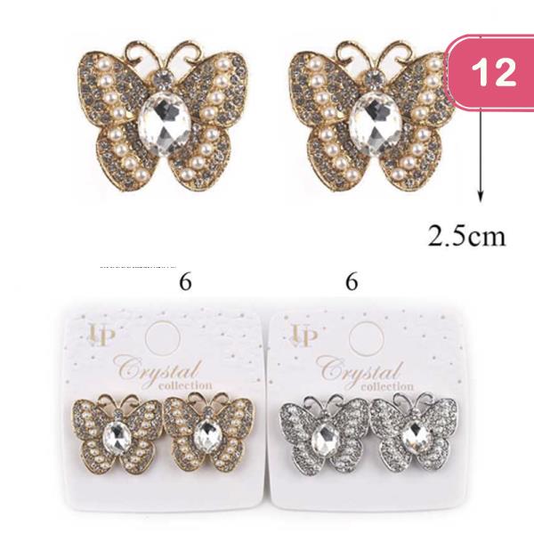 BUTTERFLY RHINESTONE POST EARRING (12 UNITS)