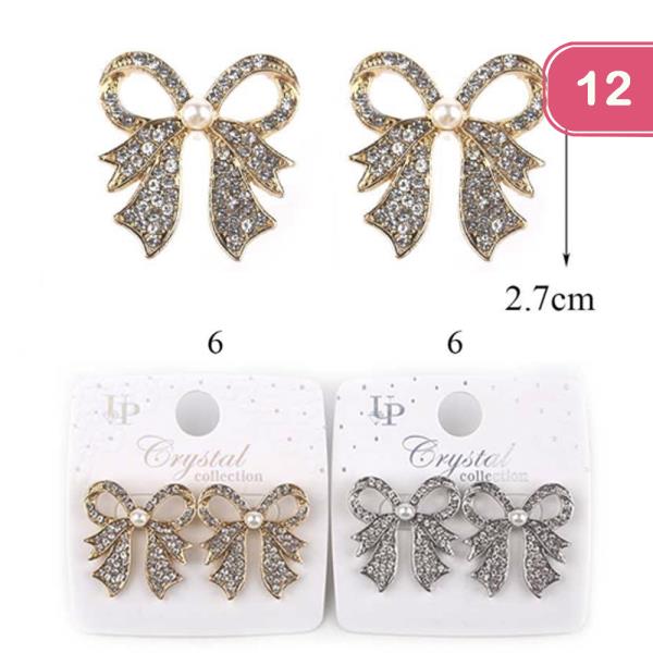 RIBBON RHINESTONE DANGLE EARRING (12 UNITS)