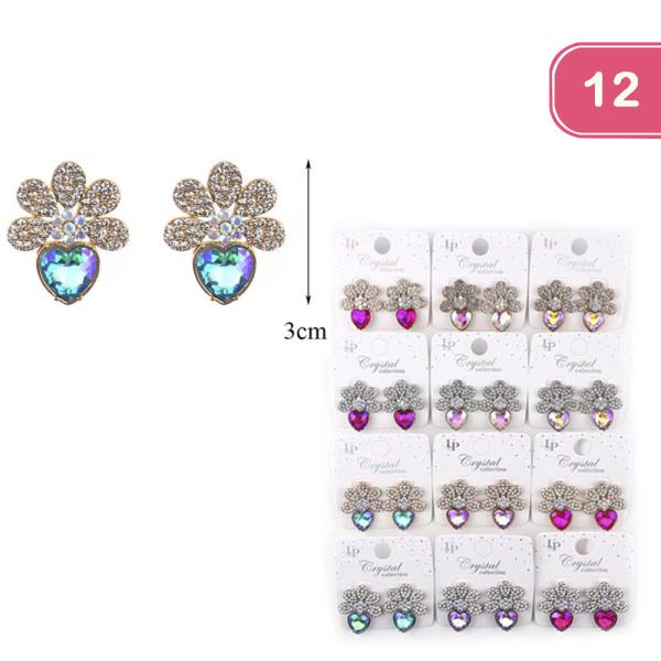 COLOR RHINESTONE HEART EARRING (12 UNITS)