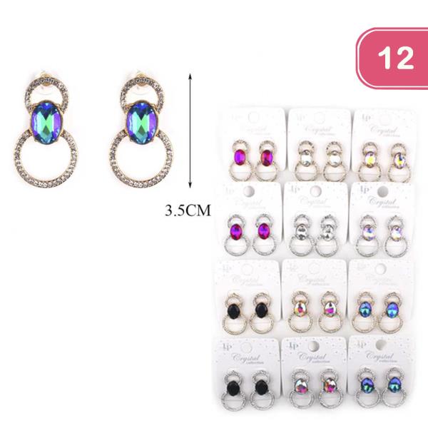 COLOR RHINESTONE ROUND EARRING (12 UNITS)