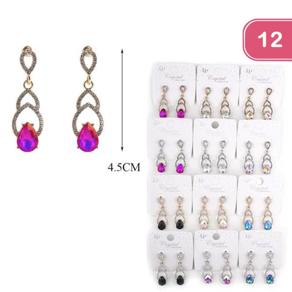 COLOR RHINESTONE TEARDROP EARRING (12 UNITS)