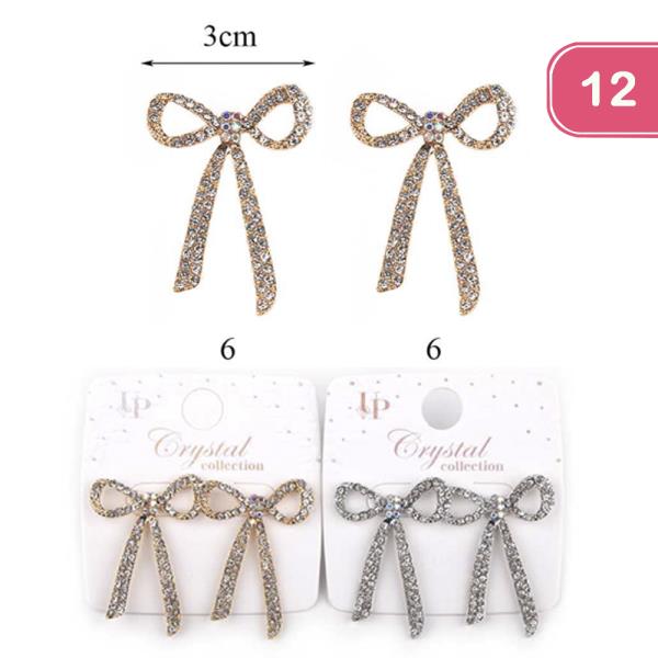 RIBBON RHINESTONE POST EARRING (12 UNITS)