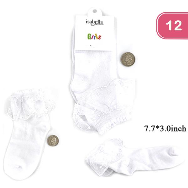 GIRLS LACE ANKLE SOCKS (12 UNITS)