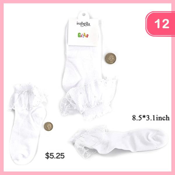 GIRLS LACE ANKLE SOCKS (12 UNITS)
