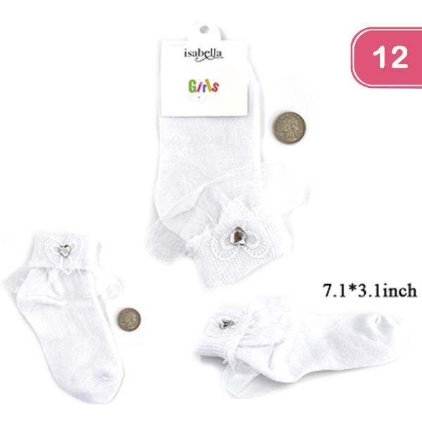 GIRLS HEART LACE ANKLE SOCKS (12 UNITS)