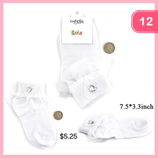 GIRLS HEART LACE ANKLE SOCKS (12 UNITS)