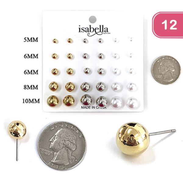 ASSORTED PEARL METAL STUD EARRING SET (12 UNITS)