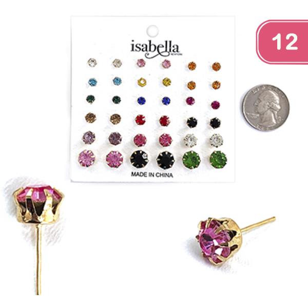 ASSORTED RHINESTONE STUD EARRING SET (12 UNITS)