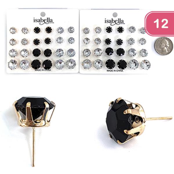 ASSORTED RHINESTONE STUD EARRING SET (12 UNITS)