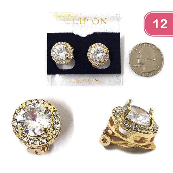 CUBIC RHINESTONE STUD CLIP ON EARRING (12 UNITS)