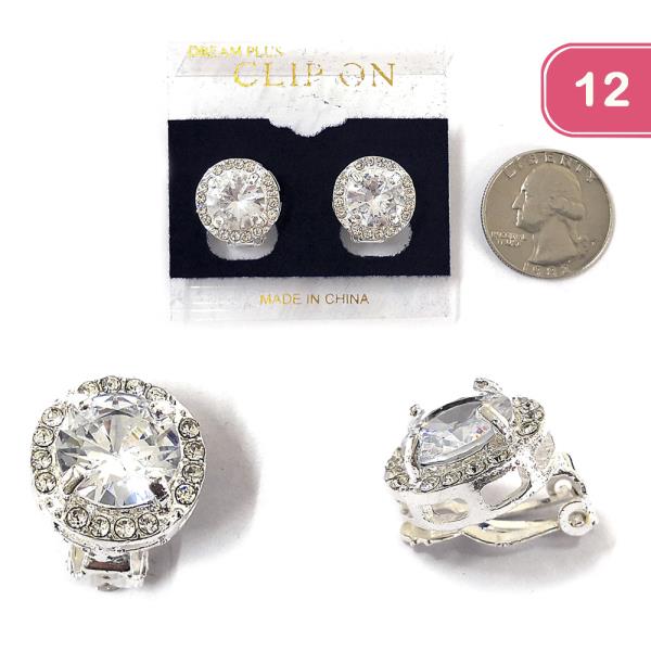 CUBIC RHINESTONE STUD CLIP ON EARRING (12 UNITS)