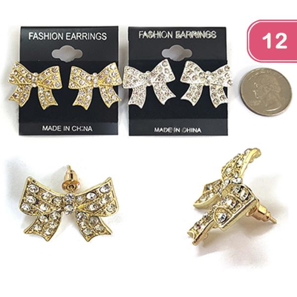 RIBBON BOW RHINESTONE EARRING (12 UNITS)