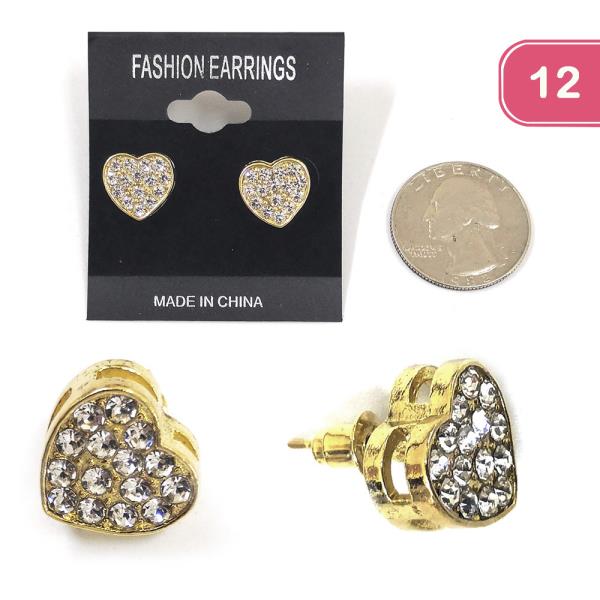 RHINESTONE PAVED HEART STUD EARRING (12 UNITS)