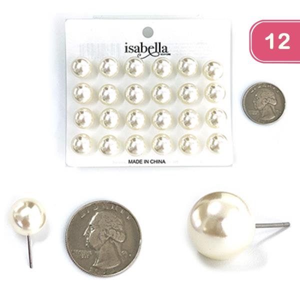 PEARL STUD EARRING SET 12MM (12 UNITS)