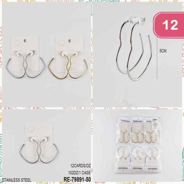 STAINLESS STEEL OPEN HEART HOOP EARRING (12 UNITS)