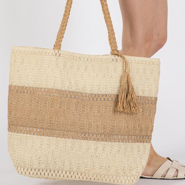 TWO TONE WOVEN STRAW BAG