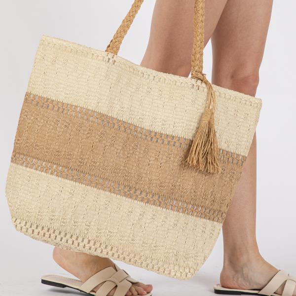 TWO TONE WOVEN STRAW BAG