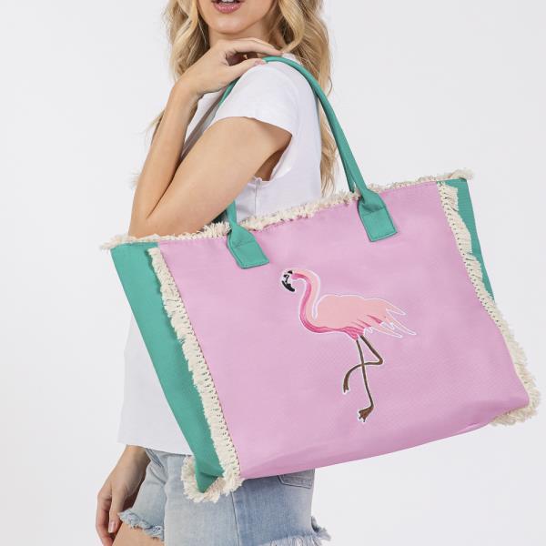 EMBROIDERED ANCHOR PATCH FRINGE TOTE BAG