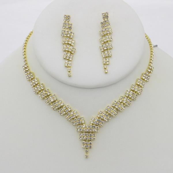 RHINESTONE V NECKLACE EARRING SET