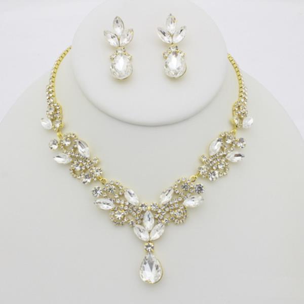 RHINESTONE TEARDROP NECKLACE EARRING SET