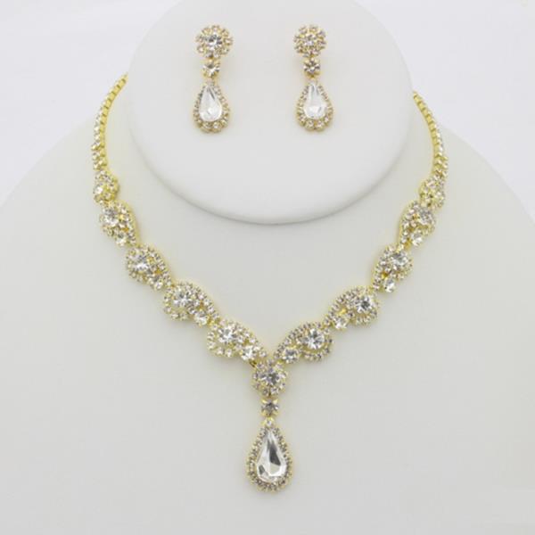 RHINESTONE TEARDROP NECKLACE EARRING SET