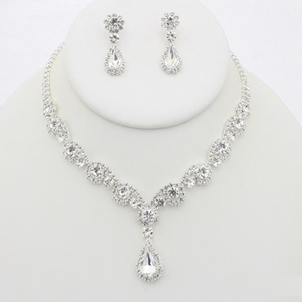 RHINESTONE TEARDROP NECKLACE EARRING SET