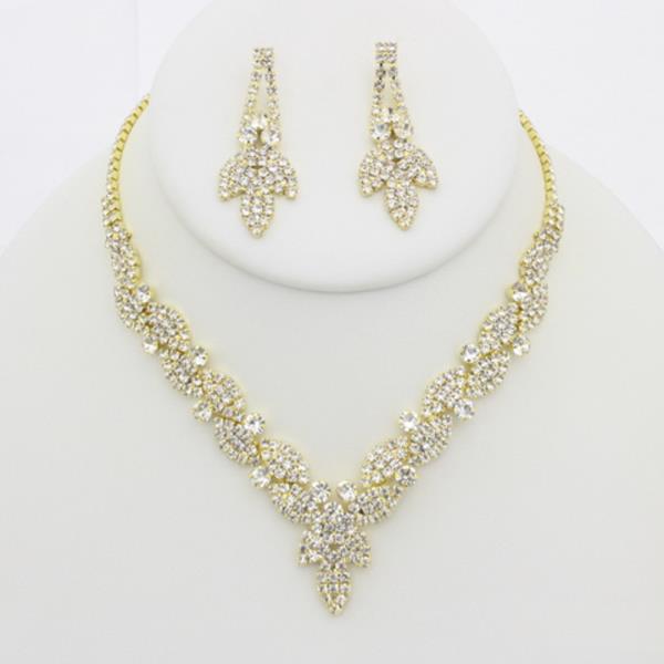 RHINESTONE V NECKLACE EARRING SET