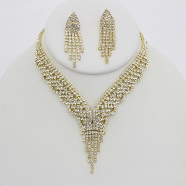 RHINESTONE V NECKLACE EARRING SET