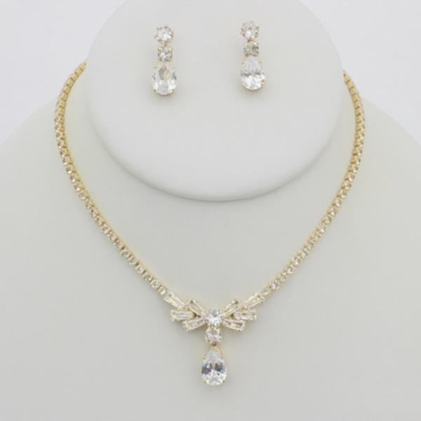 CZ RHINESTONE NECKLACE EARRING SET