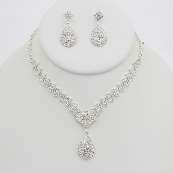 RHINESTONE TEARDROP NECKLACE EARRING SET