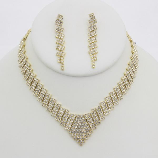 RHINESTONE V NECKLACE EARRING SET