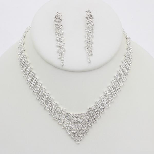 RHINESTONE V NECKLACE EARRING SET