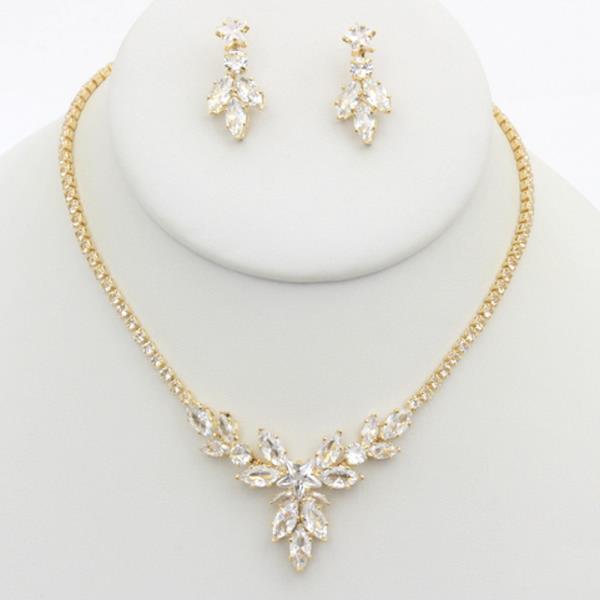 CZ RHINESTONE TEARDROP NECKLACE EARRING SET