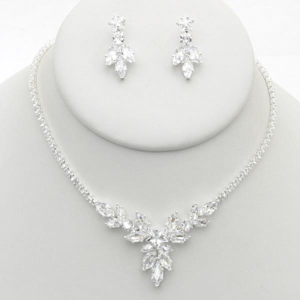 CZ RHINESTONE TEARDROP NECKLACE EARRING SET