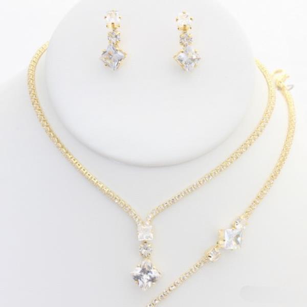 CZ RHINESTONE TEARDROP NECKLACE EARRING BRACELET SET