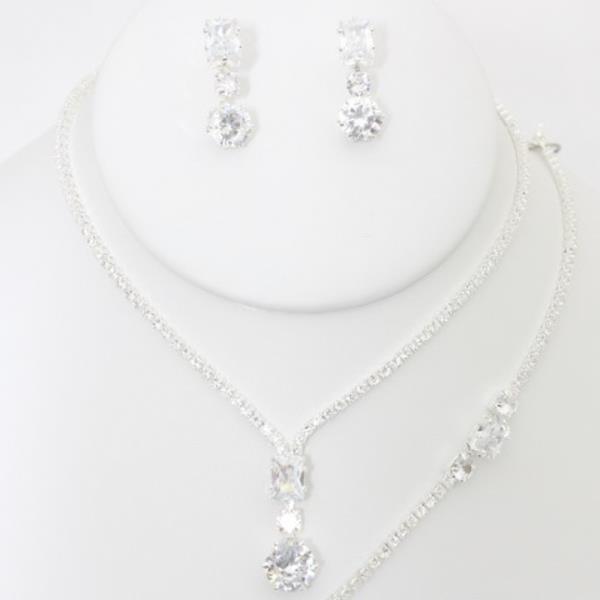 CZ RHINESTONE TEARDROP NECKLACE EARRING SET