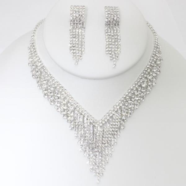 RHINESTONE V NECKLACE EARRING SET