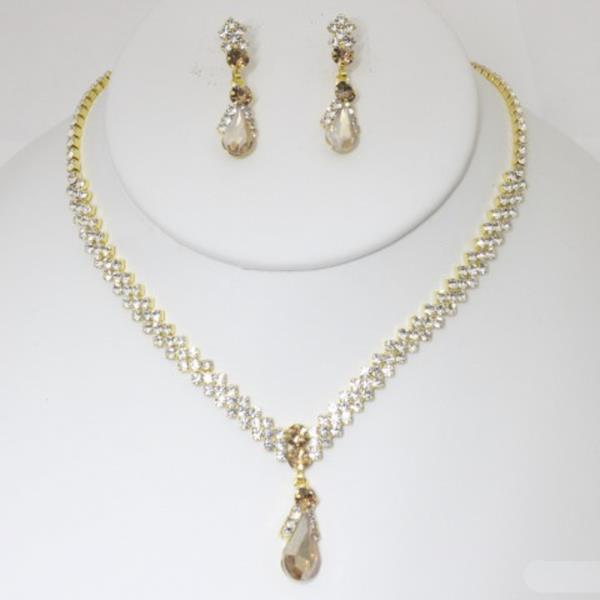 RHINESTONE TEARDROP NECKLACE EARRING SET