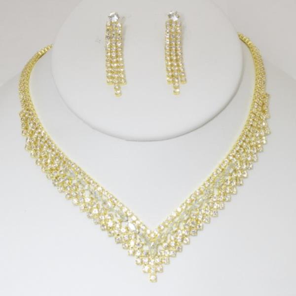 RHINESTONE V NECKLACE EARRING SET