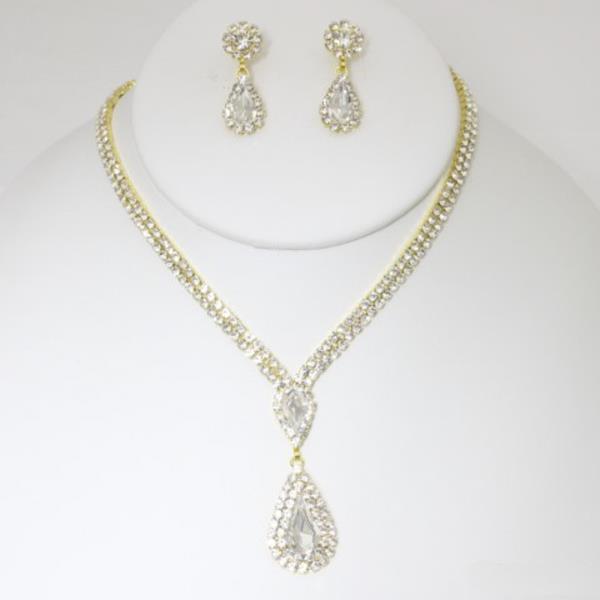 RHINESTONE TEARDROP NECKLACE EARRING SET