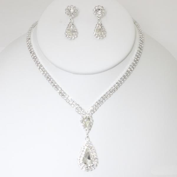 RHINESTONE TEARDROP NECKLACE EARRING SET