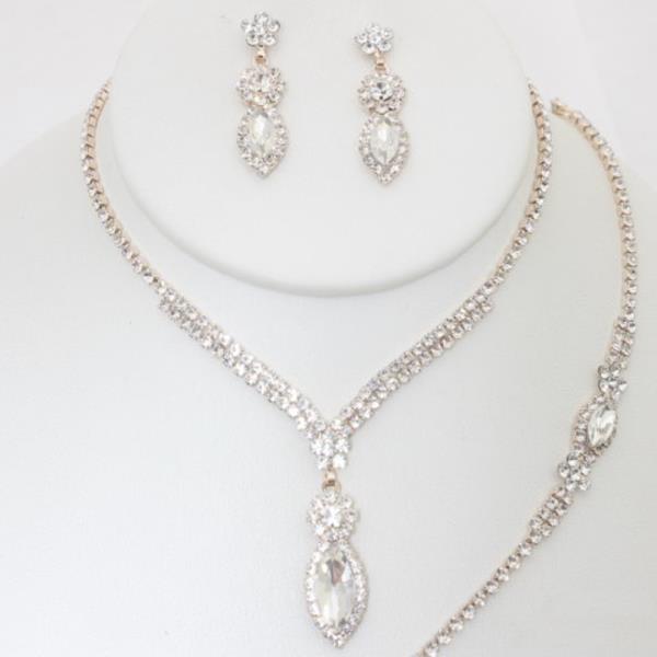 RHINESTONE NECKLACE EARRING BRACELET SET