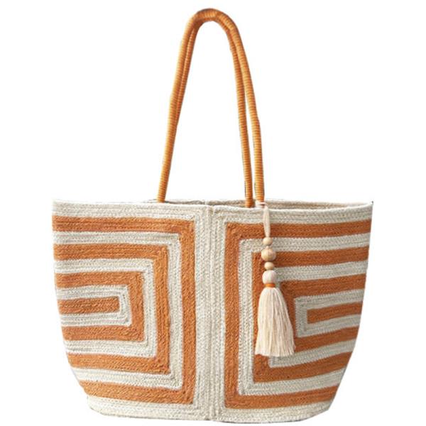 MAZE PATTERN TASSEL SHOULDER TOTE BAG