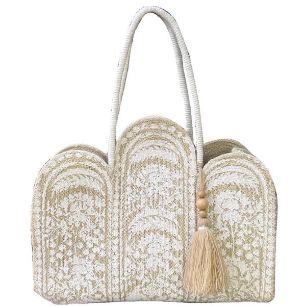 MODERN FLORAL DESIGN TASSEL SHOULDER TOTE BAG