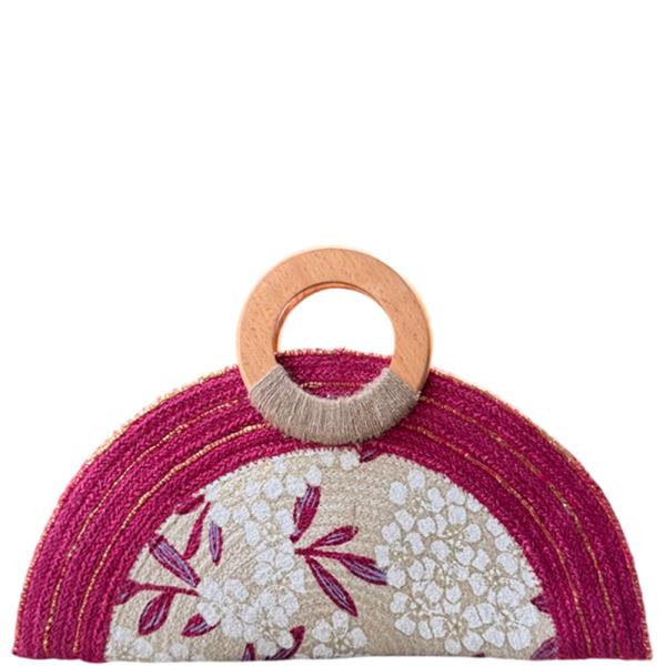 HALF CIRCLE FLOWER PRINT HANDLE EVENING BAG