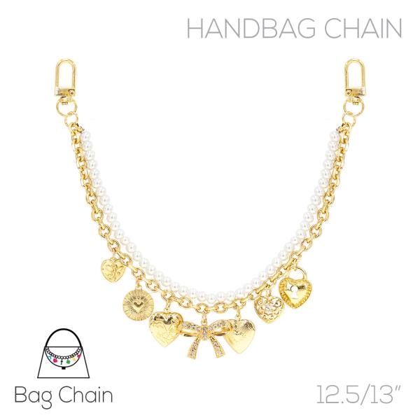 BOW CHARM N PEARL BAG CHAIN