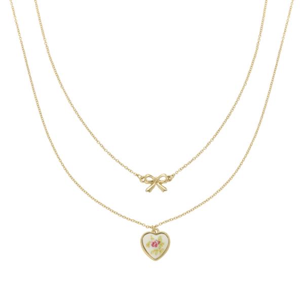 HEART BOW LAYERED NECKLACE